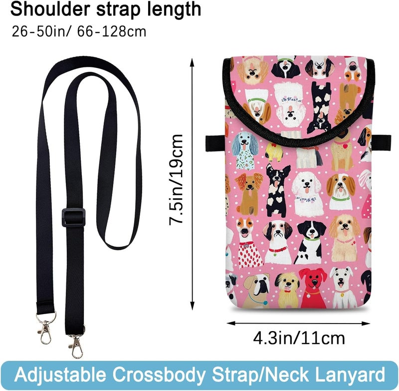 otilil Neoprene Cell Phone Sleeve Pouch Case Bag with Crossbody Strap Neck Lanyard for Women 7.5 X 4.3 in Pink Dog - Image 2